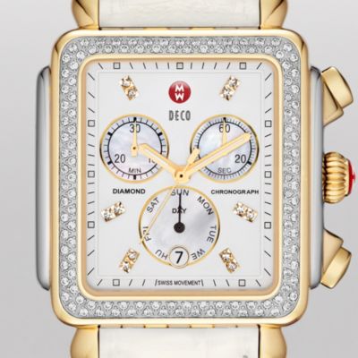 Deco XL Day Diamond Two-Tone, Diamond Dial White Alligator