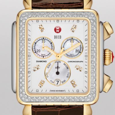Deco XL Day Diamond Two-Tone, Diamond Dial Espresso Alligator