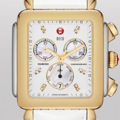 Deco XL Day Non-Diamond Two-Tone, Diamond Dial White Patent