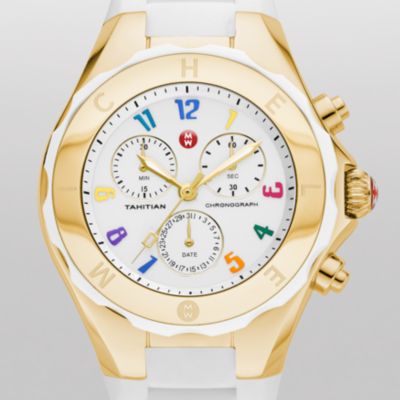 Tahitian Jelly Bean Large White Carousel Gold Tone