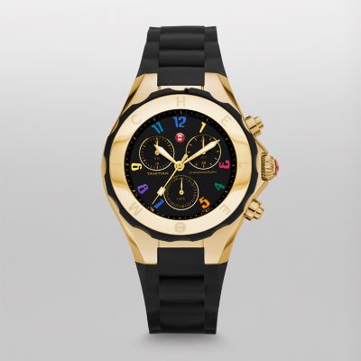 Tahitian Jelly Bean Large Black Carousel Gold Tone