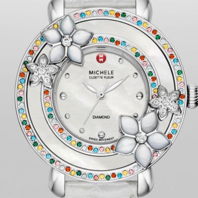 Cloette Fleur Diamond, Colored Stones Silver Alligator