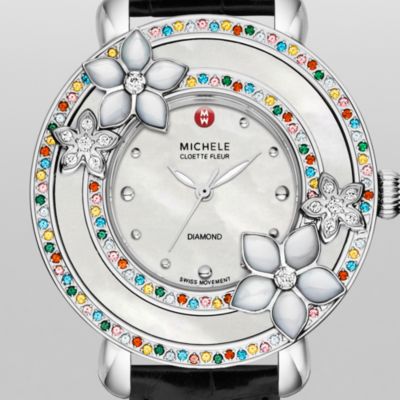 Cloette Fleur Diamond, Colored Stones Black Alligator