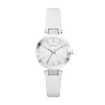 Silver Tone White Leather watch
