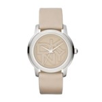 Silver Tone Nude Leather Logo Watch