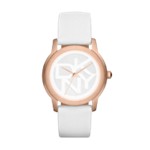 Rose Tone White Leather Logo Watch