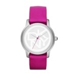Silver Tone Fuchsia Leather Logo Watch