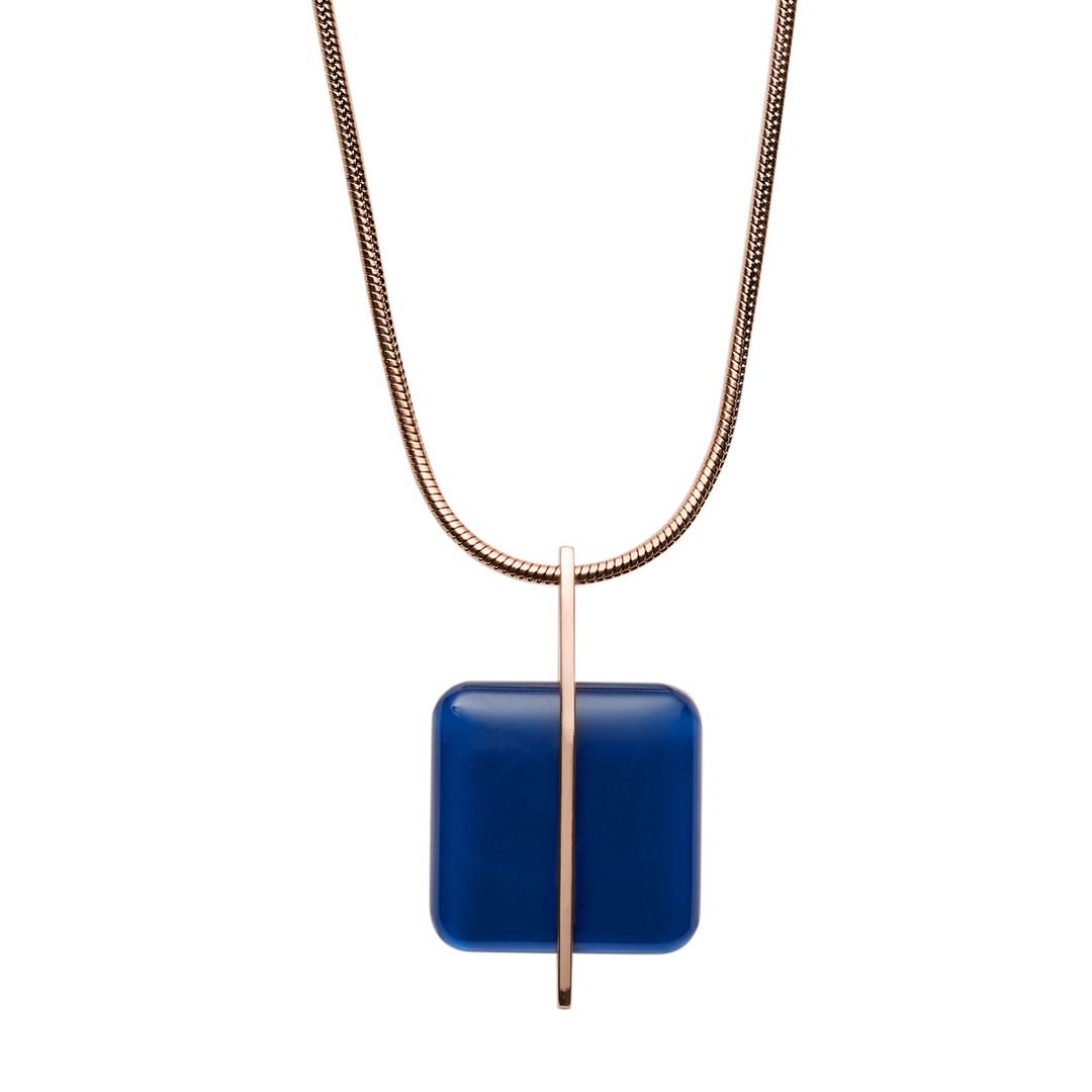 Skagen Blue Sea Glass Rose-Gold-Tone Necklace Skj1134791 Jewelry - SKJ1134791-WSI Skagen Blue Sea Glass Rose-Gold-Tone Necklace Skj1134791 Jewelry - SKJ1134791-WSI