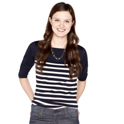 WC6402126C - Rachel Striped 3/4 Sleeve Boat Neck Tee