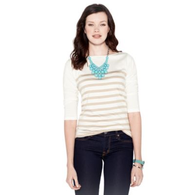 WC6404727C - Rachel Striped 3/4 Sleeve Boat Neck Tee