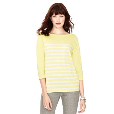 WC6438724C - Rachel Striped 3/4 Sleeve Boat Neck Tee