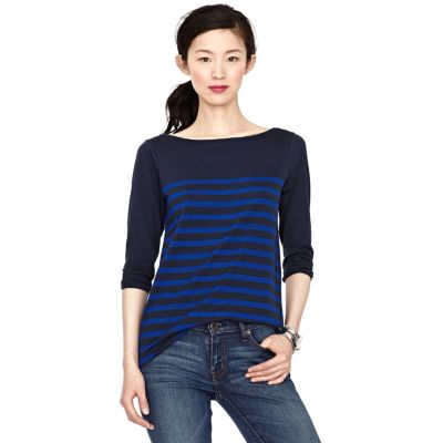 WC6439402C - Rachel Striped 3/4 Sleeve Boat Neck Tee