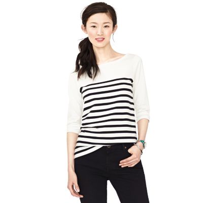 WC6441935C - Rachel Striped 3/4 Sleeve Boat Neck Tee