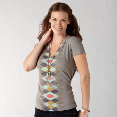 FOSSIL® Clothing Graphic Tees:Womens Worn Out Tee WC7848 :  symmetrical graphic t gray summer