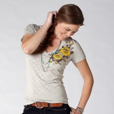 FOSSIL® Clothing Graphic Tees:Womens Rose and Carnation Tee WC7858 :  short sleeves polyester silver tee
