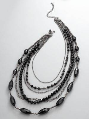 Multi-Strand Black Bead Necklace