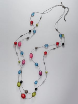 Long Double-Strand Colorful Bead Necklace