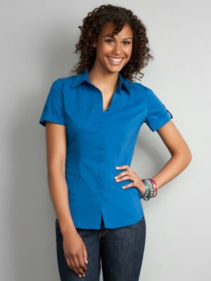 City Stretch Short Sleeve Button Tab Shirt
