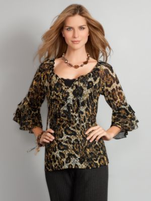 Leopard Ruffle Peasant Blouse
