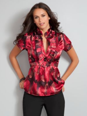 Pleated Print Blouse