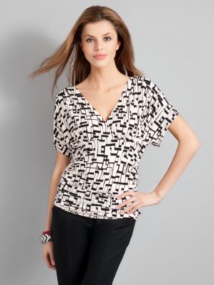 City Style Shirred Graphic Print Top