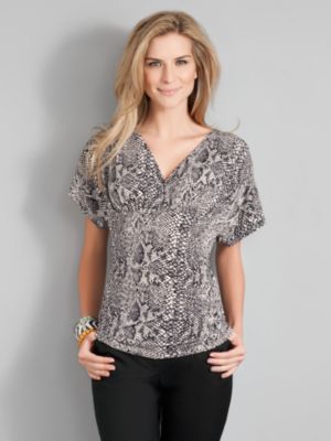 City Style Shirred Python Print Top