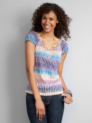 City Style Print Scoop Neck Top