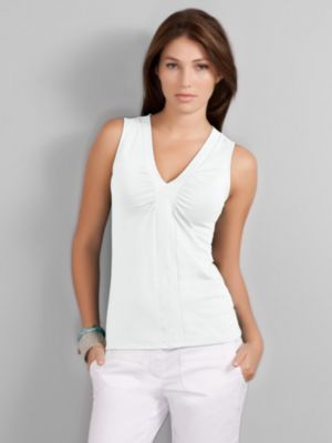 City Style Sleeveless Ruched V-Neck Top