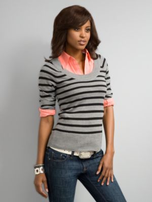 City Style Striped Scoop Neck Sweater  (available in Sizes: XS, S, M, L, XL)