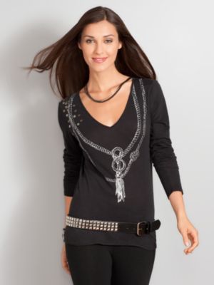 Long Sleeve Tassel Statement Tee