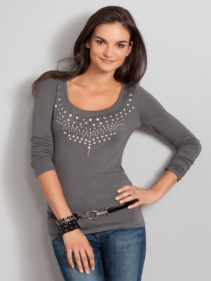 Long Sleeve Studded Statement Tee