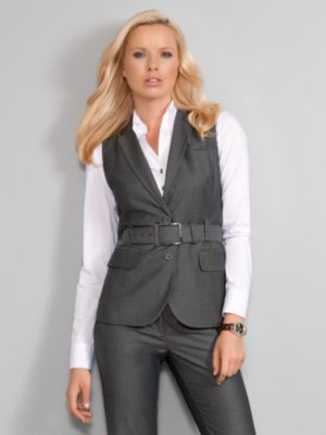 City Style Sharkskin Belted Sleeveless Jacket