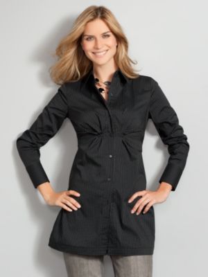 City Stretch Pleated Stripe Tunic Shirt