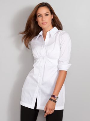 City Stretch Pleated Stripe Tunic Shirt 