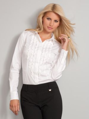 City Stretch Shirt - Ruffled Shadow Stripe