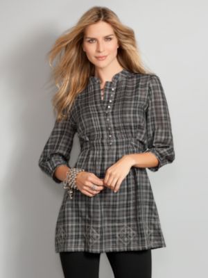 Embroidered Plaid Tunic