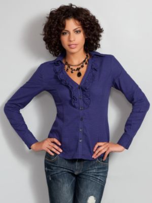 Ruffle Check Flannel Shirt