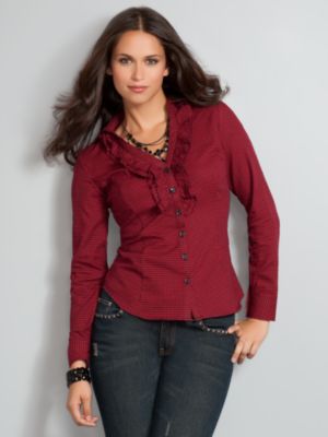 New York  & Company - Tops - Ruffle Check Flannel Shirt :  ruffle check flannel shirt