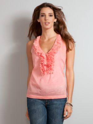 City Style Sleeveless Stripe Ruffle Top