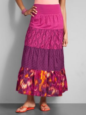 City Style Tiered Cotton Peasant Skirt