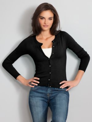 Antique-Button Smocked Cardigan