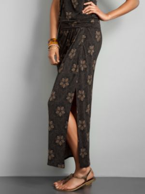 City Stretch Print Matte Jersey Maxi Skirt