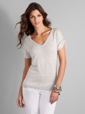 City Style Roll Sleeve V-Neck Sweater