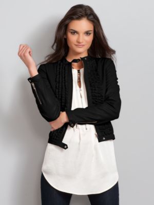 Faux Leather Ruffle Biker Jacket
