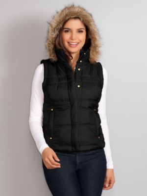 Faux Fur Trim Puffer Vest
