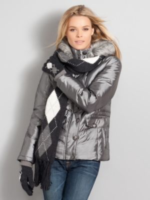 New York & Company Women's Galaxy Iridescent Puffer Jacket