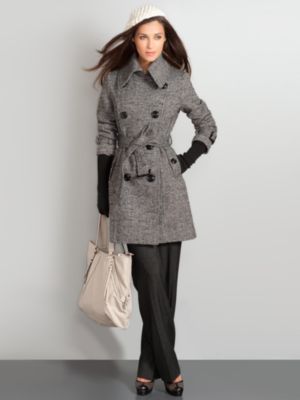 New York & Company Women's Wool Blend Tweed Trench - Black