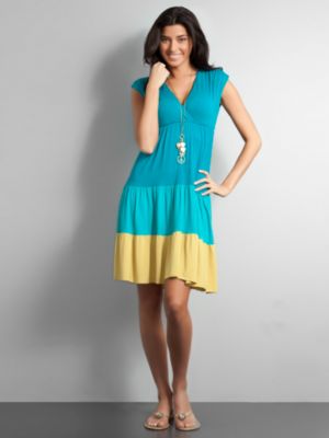 City Stretch Color-Block Tiered Dress