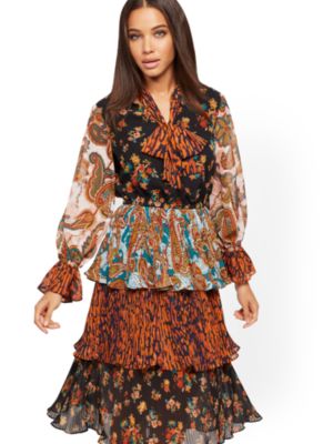 Floral Print Ballet-Neck Dress