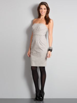 City Style Pleated Strapless Print Dress